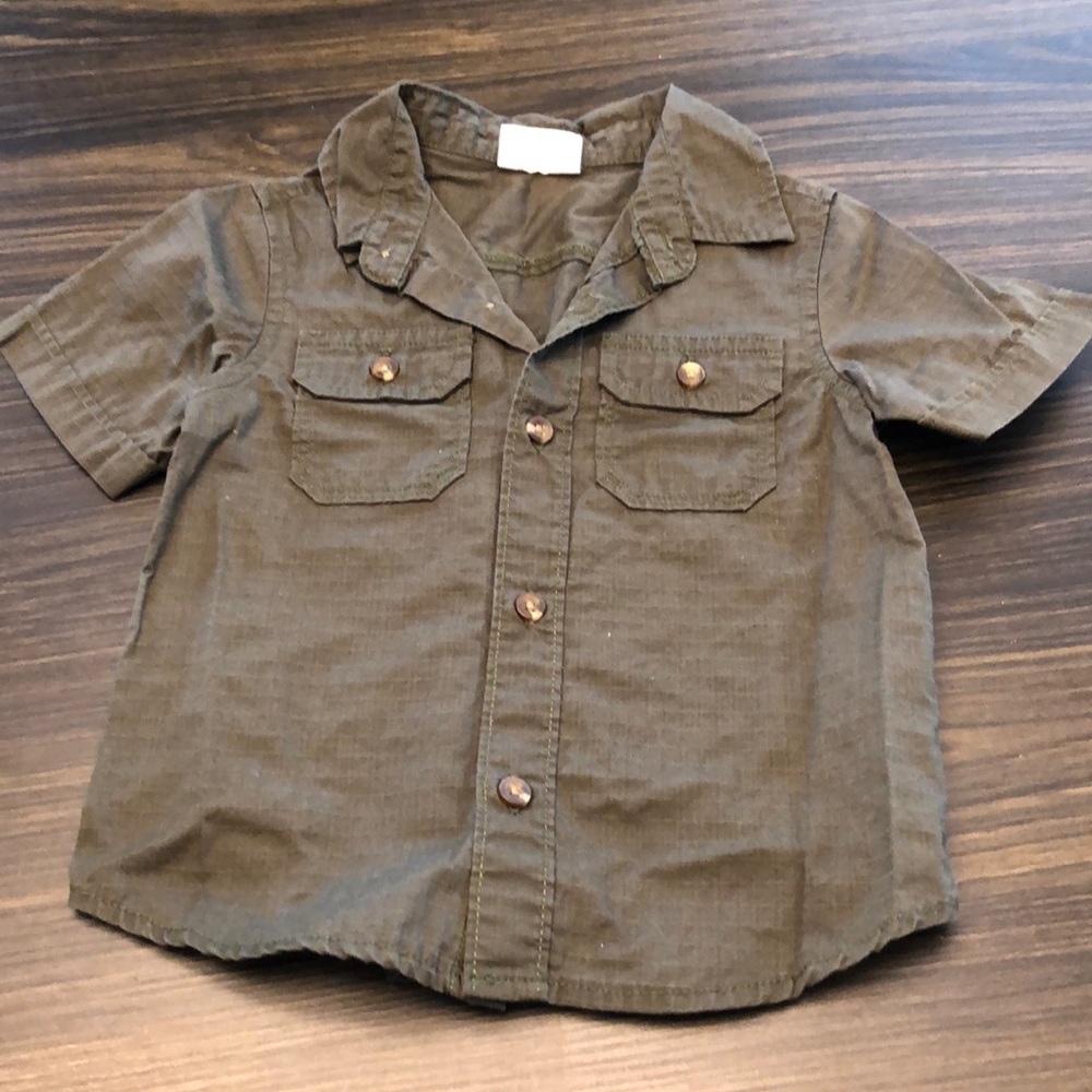 Olive Short Sleeve Button Down Size 2T